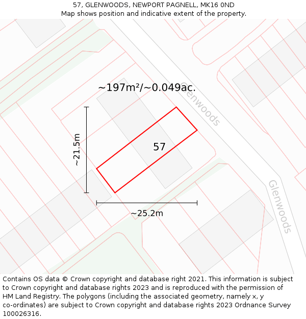 57, GLENWOODS, NEWPORT PAGNELL, MK16 0ND: Plot and title map