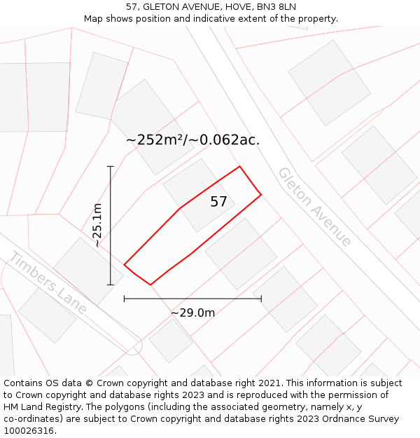 57, GLETON AVENUE, HOVE, BN3 8LN: Plot and title map