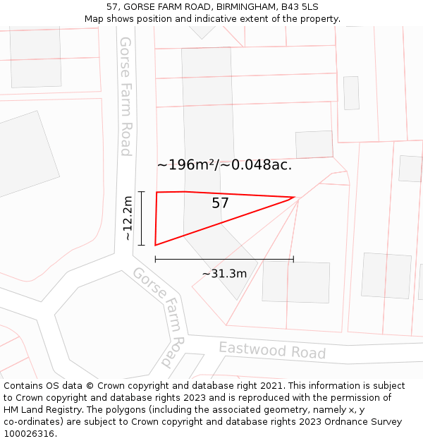 57, GORSE FARM ROAD, BIRMINGHAM, B43 5LS: Plot and title map