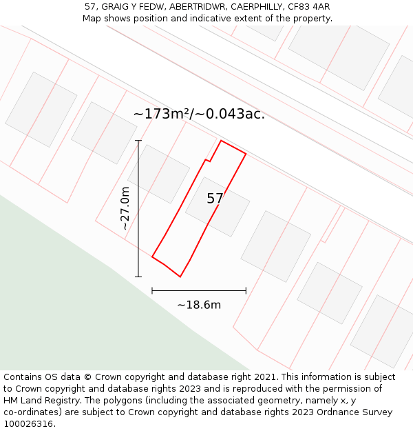 57, GRAIG Y FEDW, ABERTRIDWR, CAERPHILLY, CF83 4AR: Plot and title map