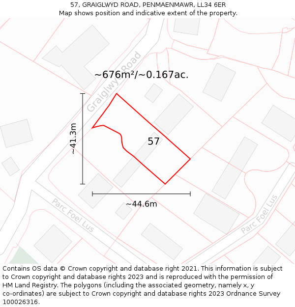 57, GRAIGLWYD ROAD, PENMAENMAWR, LL34 6ER: Plot and title map