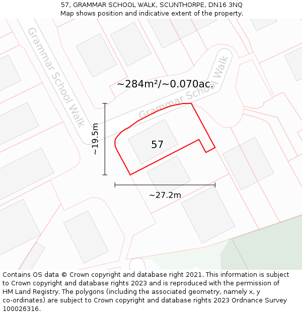 57, GRAMMAR SCHOOL WALK, SCUNTHORPE, DN16 3NQ: Plot and title map