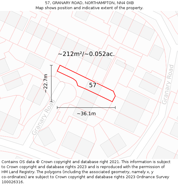 57, GRANARY ROAD, NORTHAMPTON, NN4 0XB: Plot and title map