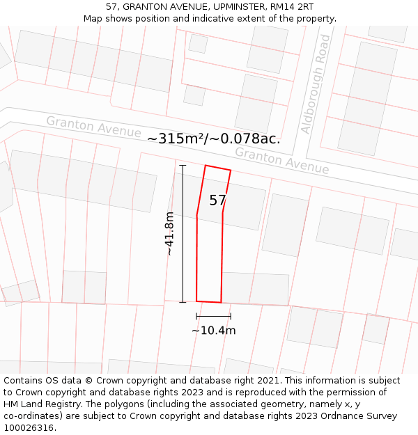 57, GRANTON AVENUE, UPMINSTER, RM14 2RT: Plot and title map