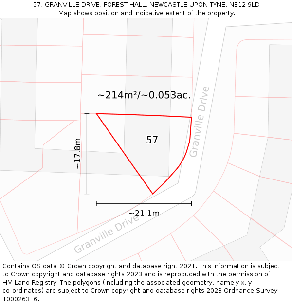 57, GRANVILLE DRIVE, FOREST HALL, NEWCASTLE UPON TYNE, NE12 9LD: Plot and title map