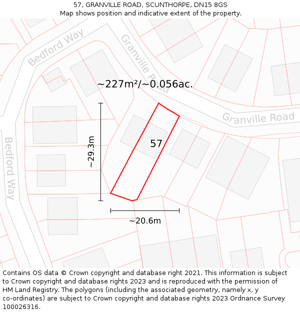 57, GRANVILLE ROAD, SCUNTHORPE, DN15 8GS: Plot and title map