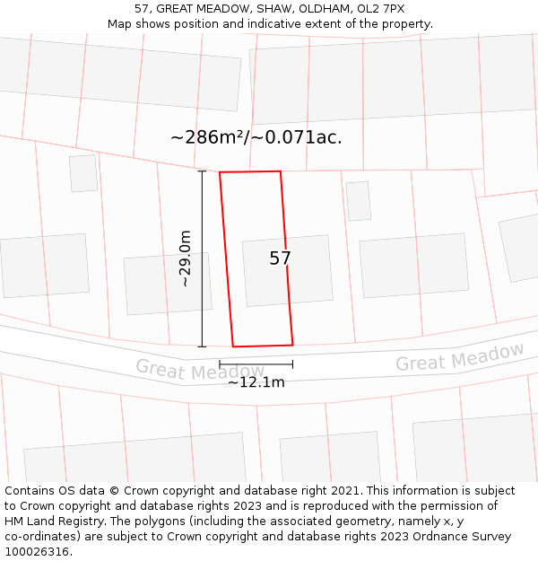 57, GREAT MEADOW, SHAW, OLDHAM, OL2 7PX: Plot and title map
