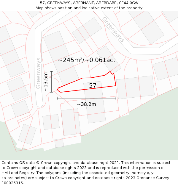 57, GREENWAYS, ABERNANT, ABERDARE, CF44 0GW: Plot and title map