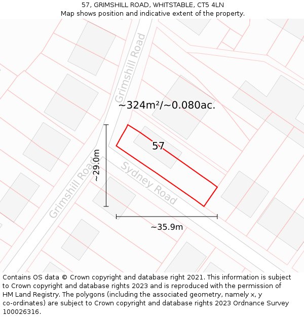 57, GRIMSHILL ROAD, WHITSTABLE, CT5 4LN: Plot and title map