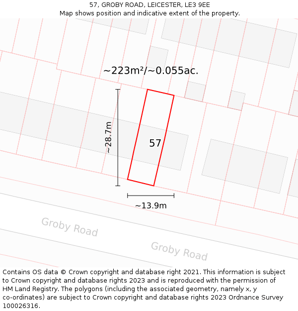 57, GROBY ROAD, LEICESTER, LE3 9EE: Plot and title map