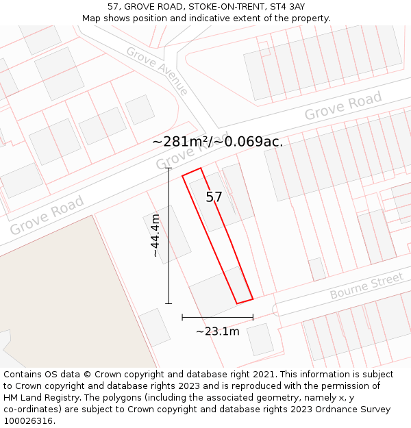 57, GROVE ROAD, STOKE-ON-TRENT, ST4 3AY: Plot and title map