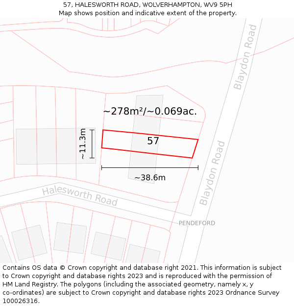 57, HALESWORTH ROAD, WOLVERHAMPTON, WV9 5PH: Plot and title map