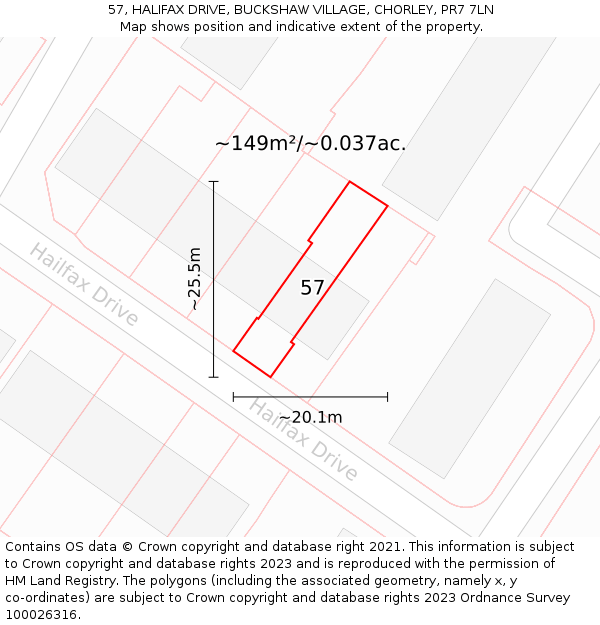 57, HALIFAX DRIVE, BUCKSHAW VILLAGE, CHORLEY, PR7 7LN: Plot and title map