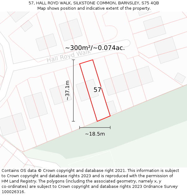 57, HALL ROYD WALK, SILKSTONE COMMON, BARNSLEY, S75 4QB: Plot and title map