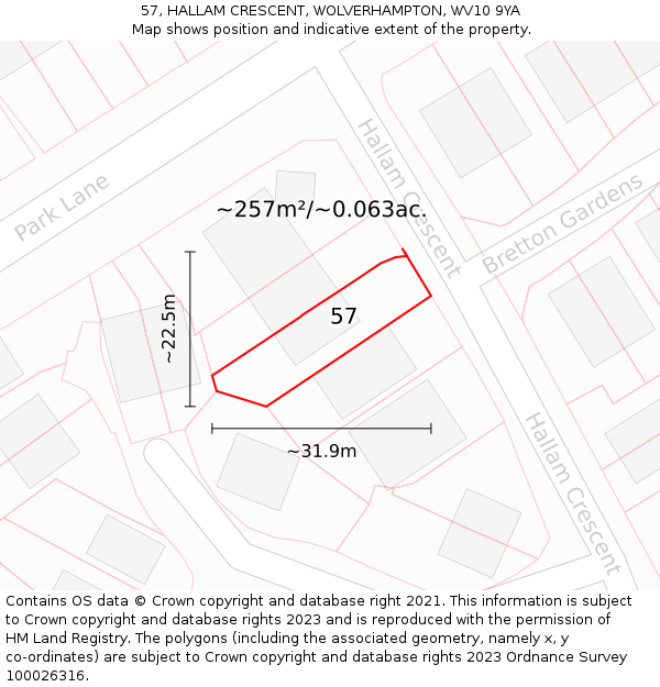 57, HALLAM CRESCENT, WOLVERHAMPTON, WV10 9YA: Plot and title map