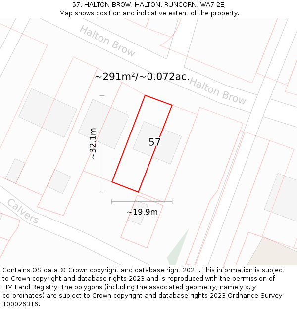 57, HALTON BROW, HALTON, RUNCORN, WA7 2EJ: Plot and title map