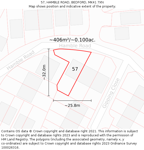57, HAMBLE ROAD, BEDFORD, MK41 7XN: Plot and title map