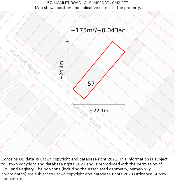 57, HAMLET ROAD, CHELMSFORD, CM2 0ET: Plot and title map