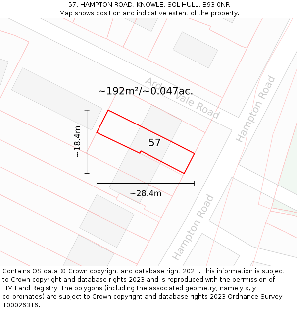 57, HAMPTON ROAD, KNOWLE, SOLIHULL, B93 0NR: Plot and title map