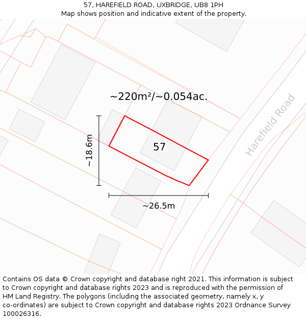 57, HAREFIELD ROAD, UXBRIDGE, UB8 1PH: Plot and title map