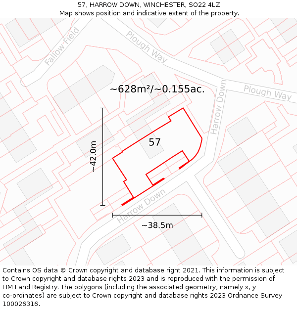 57, HARROW DOWN, WINCHESTER, SO22 4LZ: Plot and title map