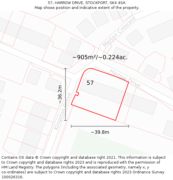 57, HARROW DRIVE, STOCKPORT, SK4 4SA: Plot and title map