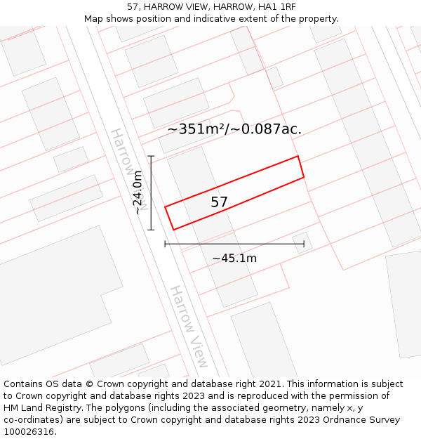 57, HARROW VIEW, HARROW, HA1 1RF: Plot and title map