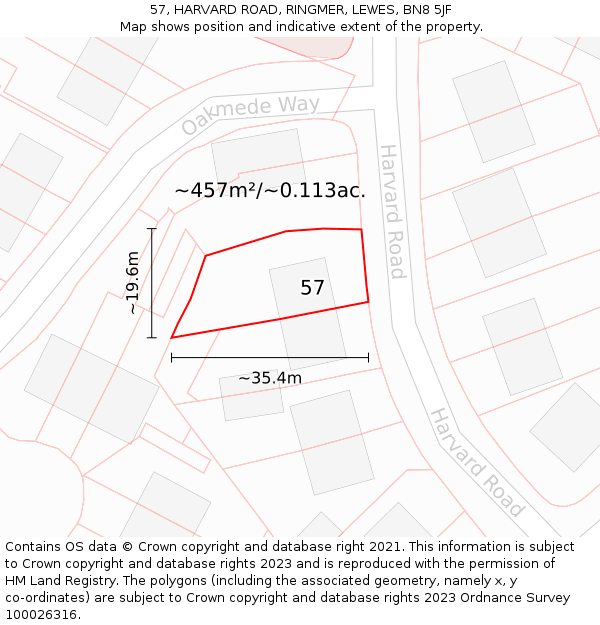57, HARVARD ROAD, RINGMER, LEWES, BN8 5JF: Plot and title map