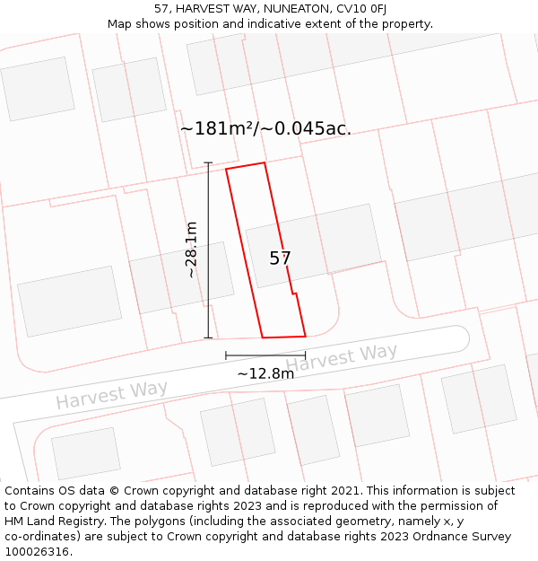 57, HARVEST WAY, NUNEATON, CV10 0FJ: Plot and title map