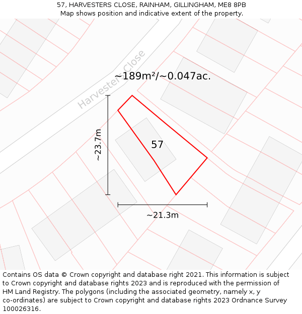 57, HARVESTERS CLOSE, RAINHAM, GILLINGHAM, ME8 8PB: Plot and title map