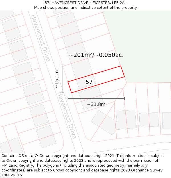 57, HAVENCREST DRIVE, LEICESTER, LE5 2AL: Plot and title map
