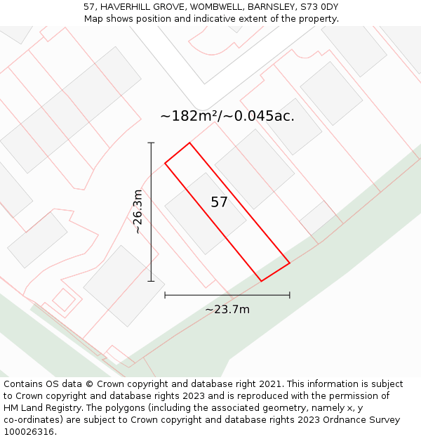 57, HAVERHILL GROVE, WOMBWELL, BARNSLEY, S73 0DY: Plot and title map