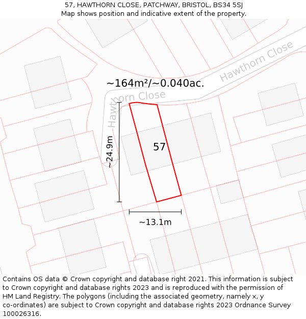 57, HAWTHORN CLOSE, PATCHWAY, BRISTOL, BS34 5SJ: Plot and title map