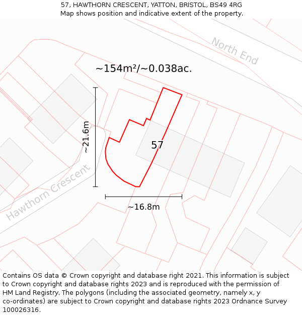 57, HAWTHORN CRESCENT, YATTON, BRISTOL, BS49 4RG: Plot and title map