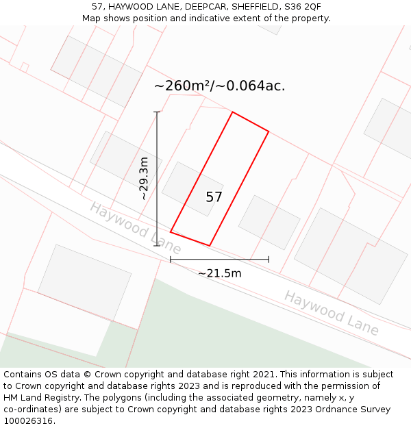 57, HAYWOOD LANE, DEEPCAR, SHEFFIELD, S36 2QF: Plot and title map