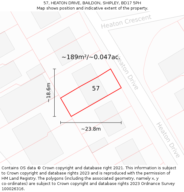 57, HEATON DRIVE, BAILDON, SHIPLEY, BD17 5PH: Plot and title map