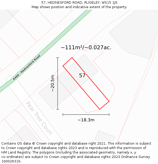 57, HEDNESFORD ROAD, RUGELEY, WS15 1JS: Plot and title map