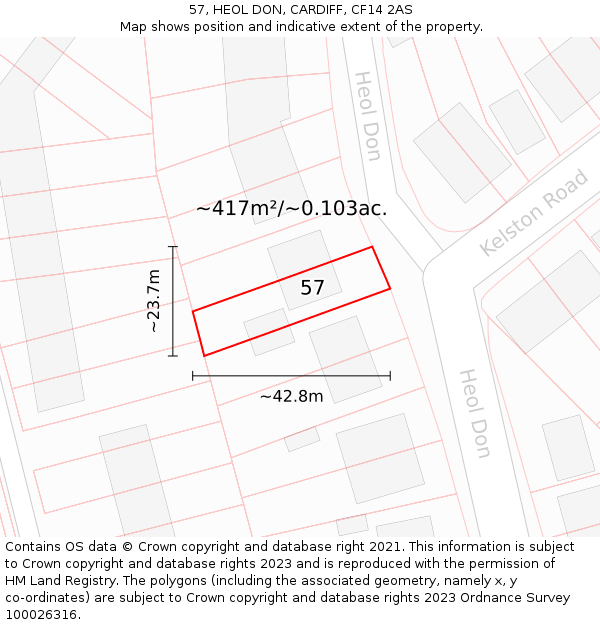 57, HEOL DON, CARDIFF, CF14 2AS: Plot and title map