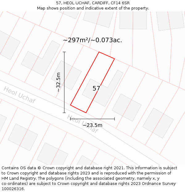 57, HEOL UCHAF, CARDIFF, CF14 6SR: Plot and title map