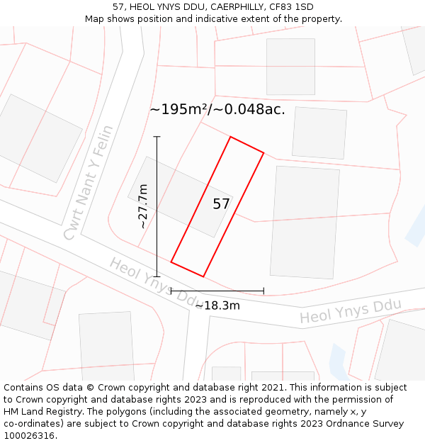 57, HEOL YNYS DDU, CAERPHILLY, CF83 1SD: Plot and title map