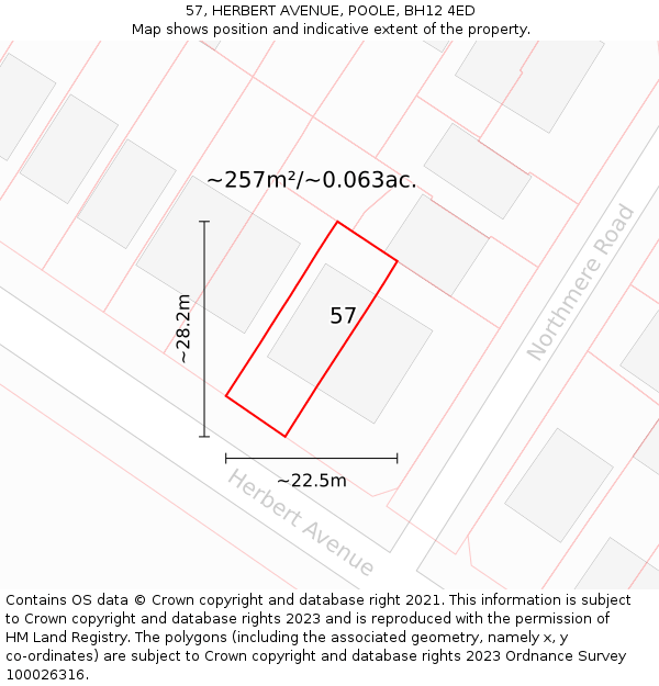 57, HERBERT AVENUE, POOLE, BH12 4ED: Plot and title map
