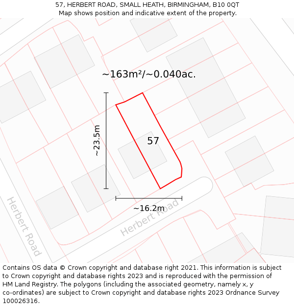 57, HERBERT ROAD, SMALL HEATH, BIRMINGHAM, B10 0QT: Plot and title map
