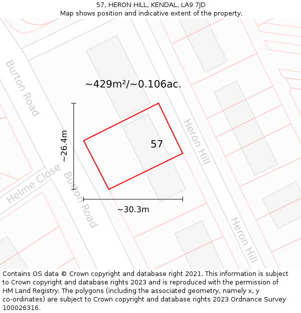 57, HERON HILL, KENDAL, LA9 7JD: Plot and title map