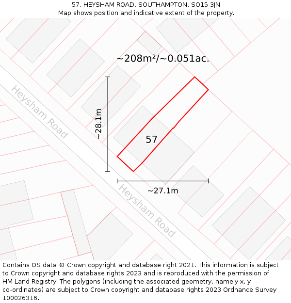 57, HEYSHAM ROAD, SOUTHAMPTON, SO15 3JN: Plot and title map