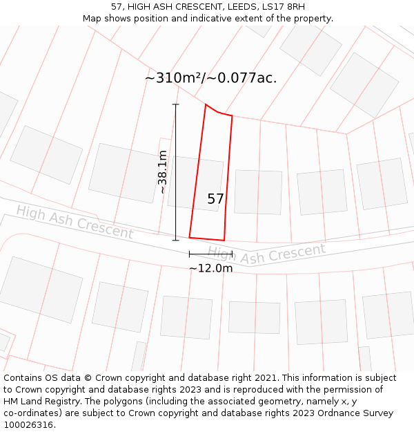 57, HIGH ASH CRESCENT, LEEDS, LS17 8RH: Plot and title map