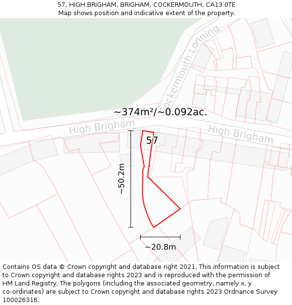 57, HIGH BRIGHAM, BRIGHAM, COCKERMOUTH, CA13 0TE: Plot and title map