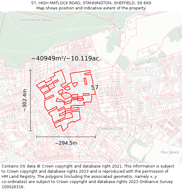 57, HIGH MATLOCK ROAD, STANNINGTON, SHEFFIELD, S6 6AS: Plot and title map