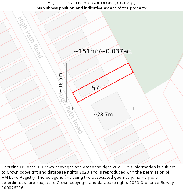 57, HIGH PATH ROAD, GUILDFORD, GU1 2QQ: Plot and title map