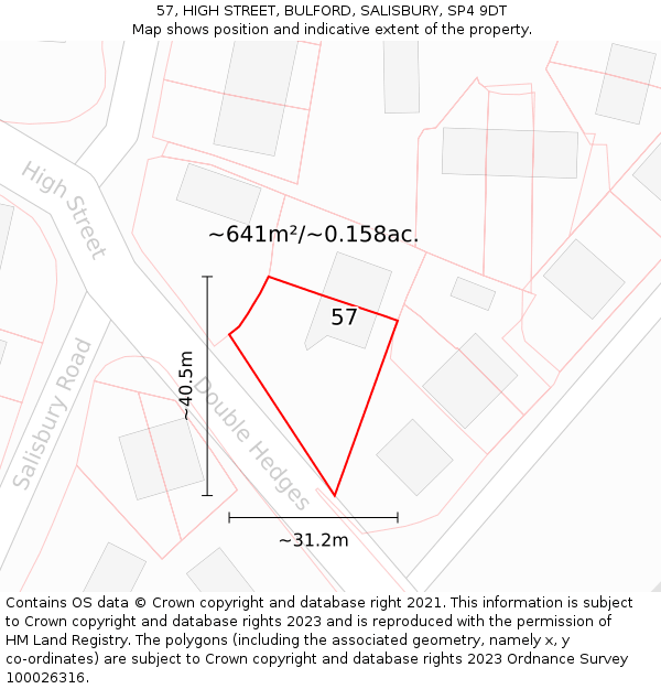 57, HIGH STREET, BULFORD, SALISBURY, SP4 9DT: Plot and title map