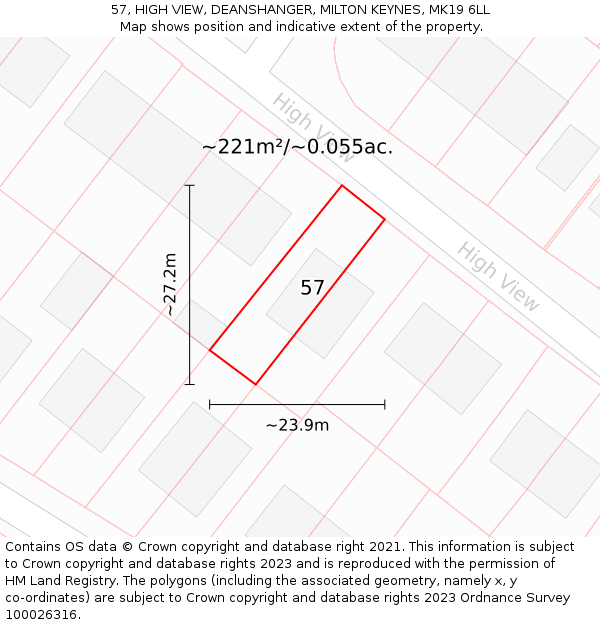57, HIGH VIEW, DEANSHANGER, MILTON KEYNES, MK19 6LL: Plot and title map